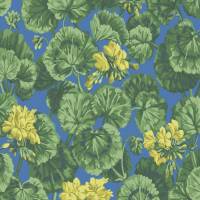 Geranium Wallpaper - Lemon and Forest Greens/Electric Blue
